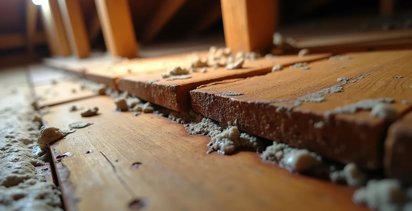 Thermal imaging view revealing hot spots and moisture in poorly ventilated attic