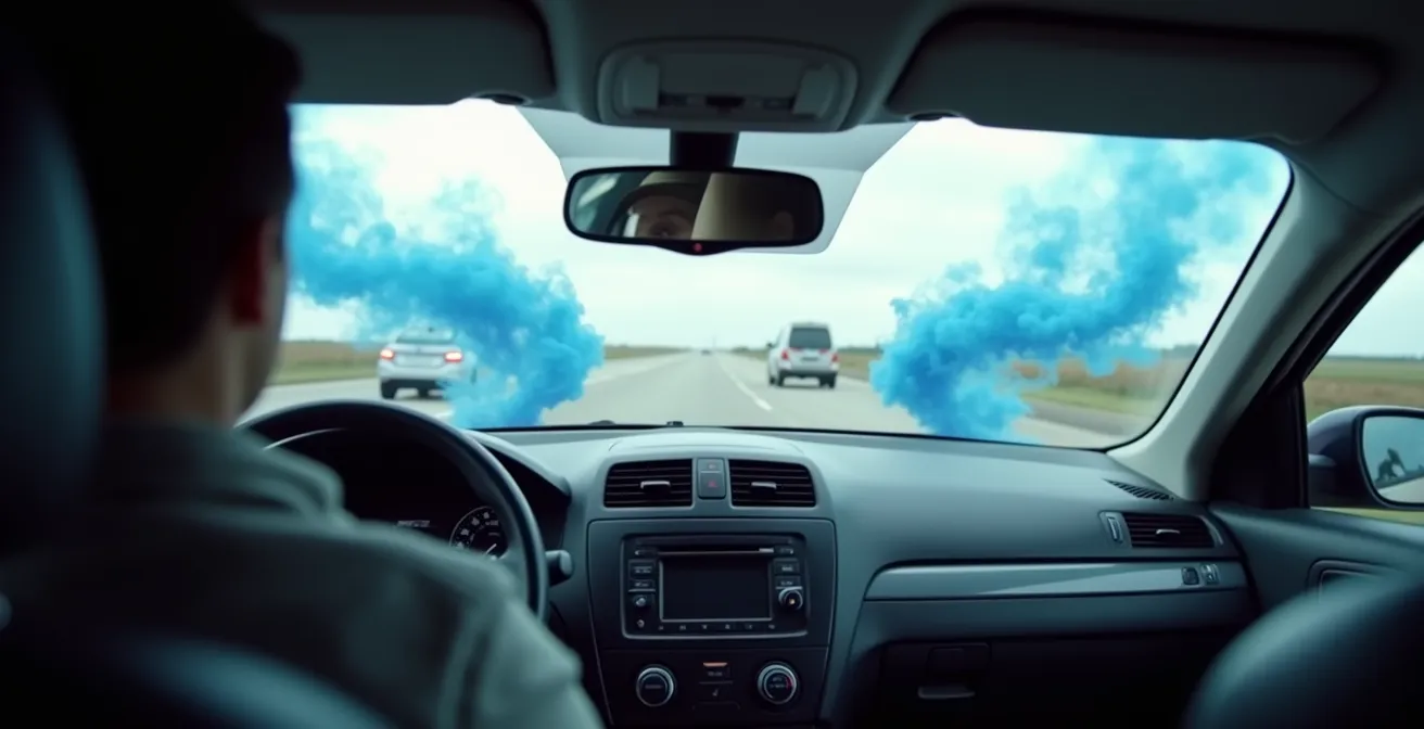 Side view of car interior showing air circulation patterns and filter system