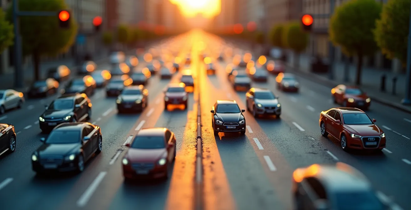 Time-lapse visualization of urban traffic flow patterns throughout a 24-hour cycle