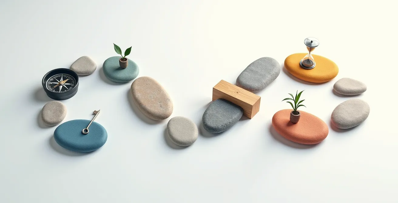 Visual representation of a customer journey with indicators for pain points at different stages.