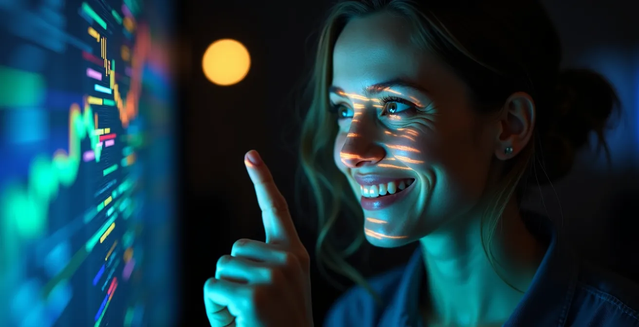 Business analyst discovering hidden pattern in abstract data visualization