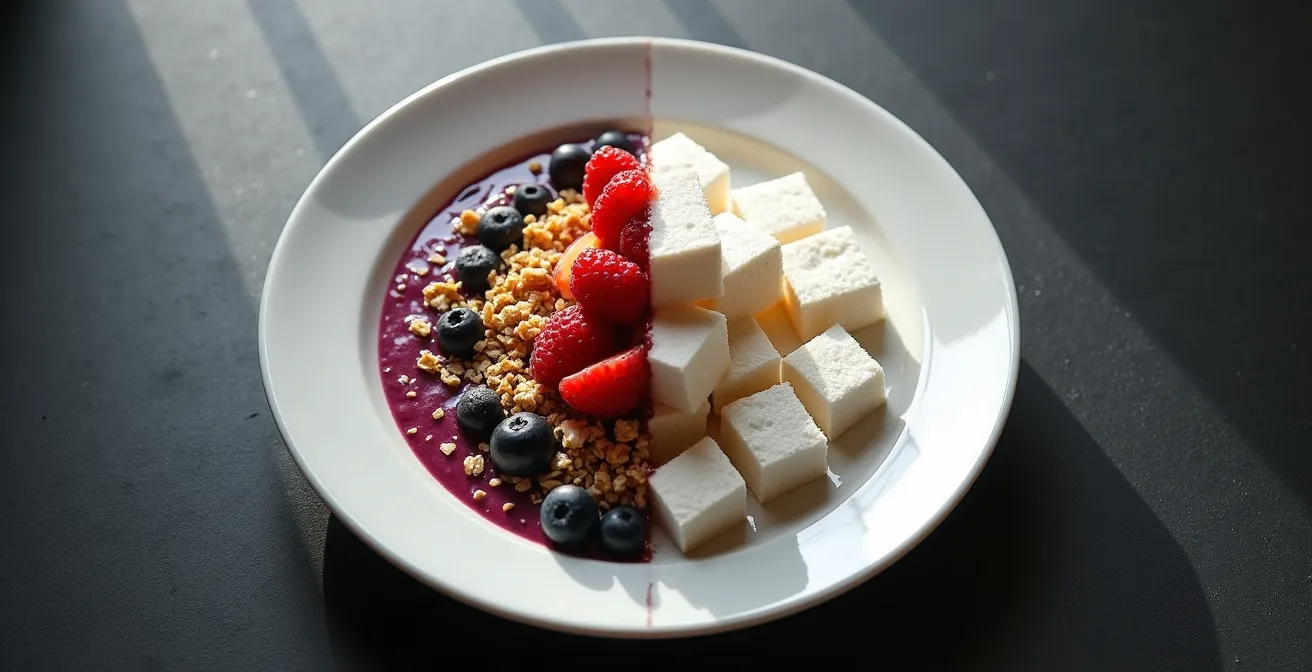 Split composition showing seemingly healthy foods with their actual glycemic impact