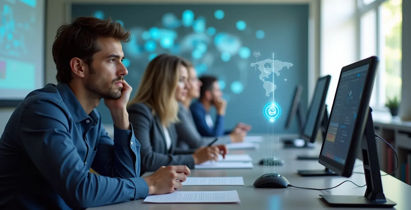 Instructor viewing centralized VR classroom management dashboard